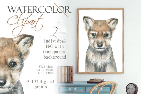 Download Watercolor Woodland Baby Wolf Clipart - Woodland baby Collection