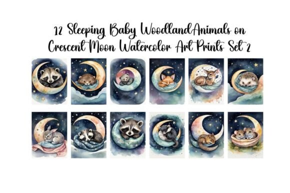 Download Set of 12 "Sleeping Woodland Baby Animal - Woodland baby Collection
