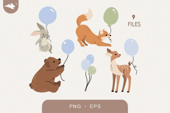 Download Woodland Baby Animals with Balloons - Woodland baby Collection