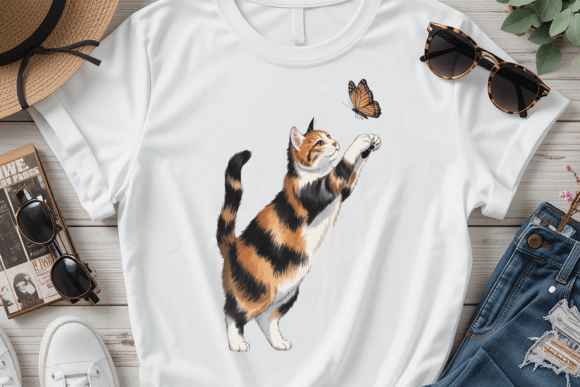 Download Cat Chasing Butterfly PNG, Cute Playful - Playful Collection