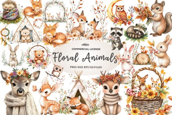Download Boho Woodland Baby Floral Animals Png - Woodland baby Collection
