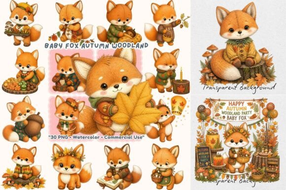 Download Autumn Woodland Baby Fox Watercolor - Woodland baby Collection